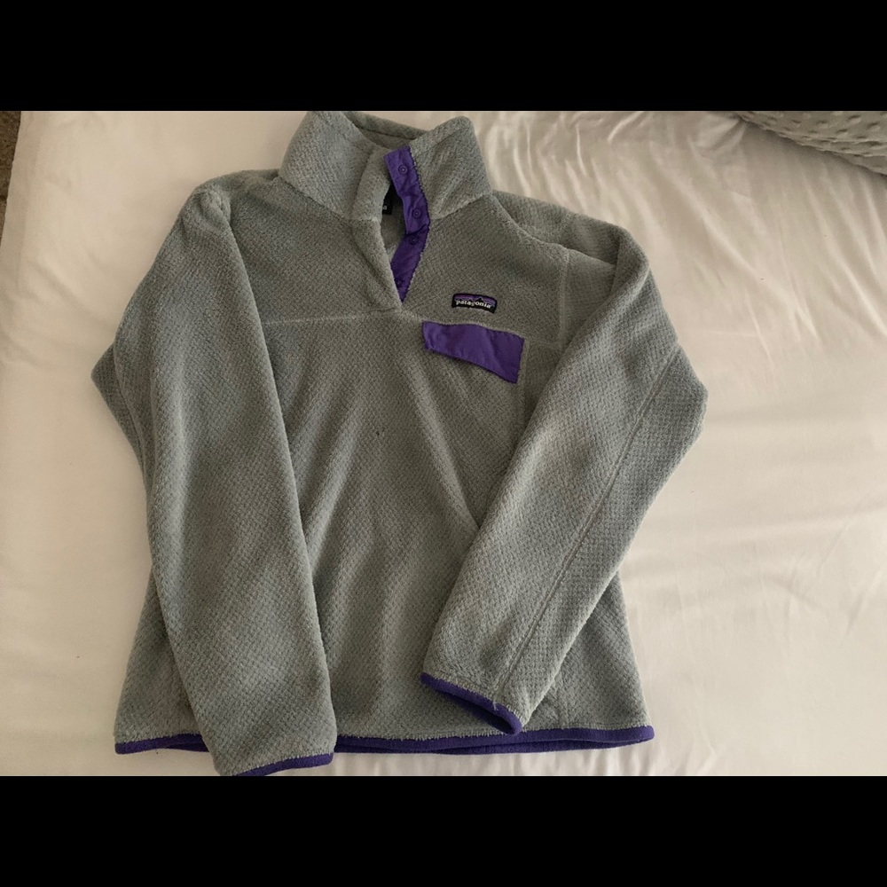 purple and grey patagonia fleece